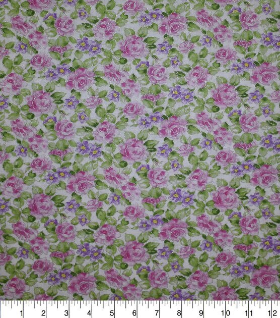 Cotton Fabric Pink Ditsy Floral Print on Cream Craft 