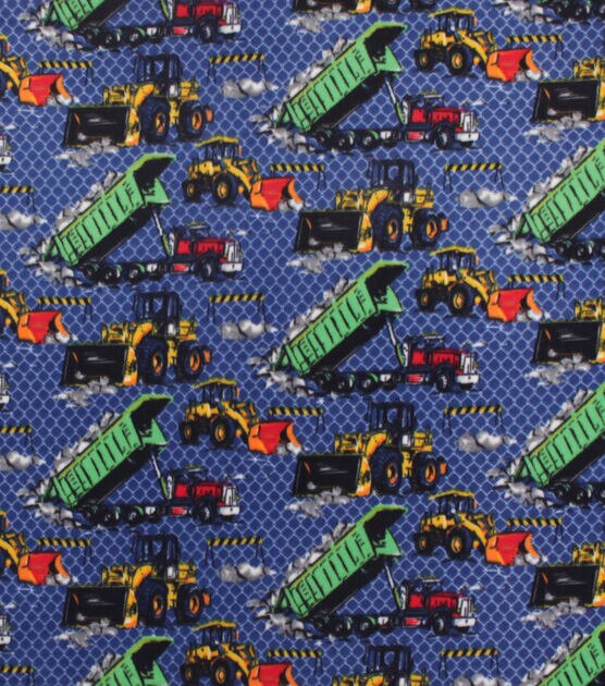 Construction Trucks on Blue Anti Pill Fleece Fabric, , hi-res, image 2