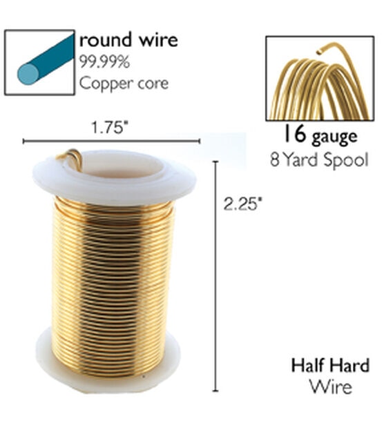 The Beadsmith Wire Elements 16-Gauge Lacquered Tarnish-Resistant Copper Wire for Jewelry Making, 8 Yard, 7.32 Meter Spool (Gold Copper)
