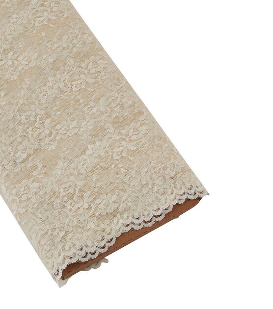 Floral Knits Lace Fabric- Lace PrtF329 Ivory-Coral