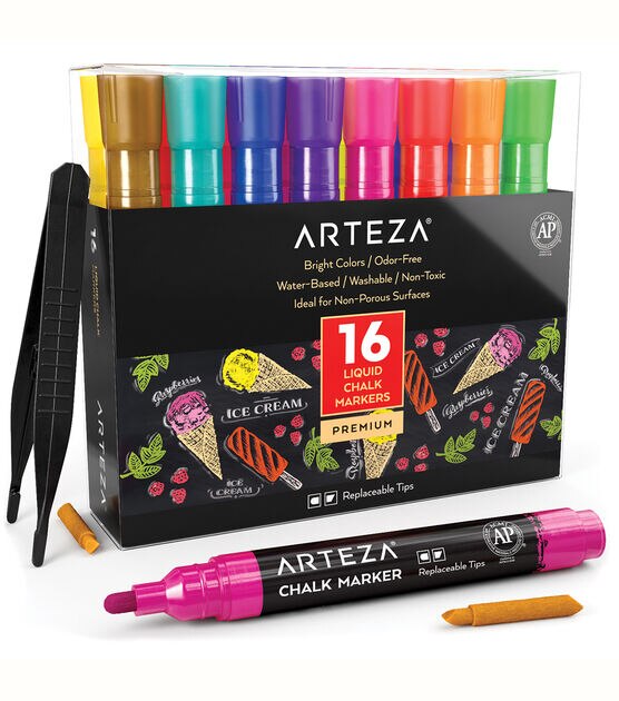 Arteza Premium Acrylic Artist Marker Set, Classic Hues and Metallic Colors,  Replaceable Tips - 20 Pack 