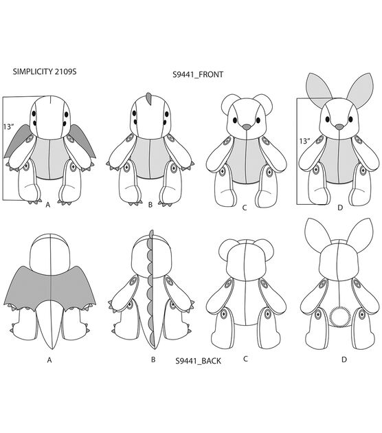 Simplicity S9441 Stuffed Animal Sewing Pattern, , hi-res, image 7