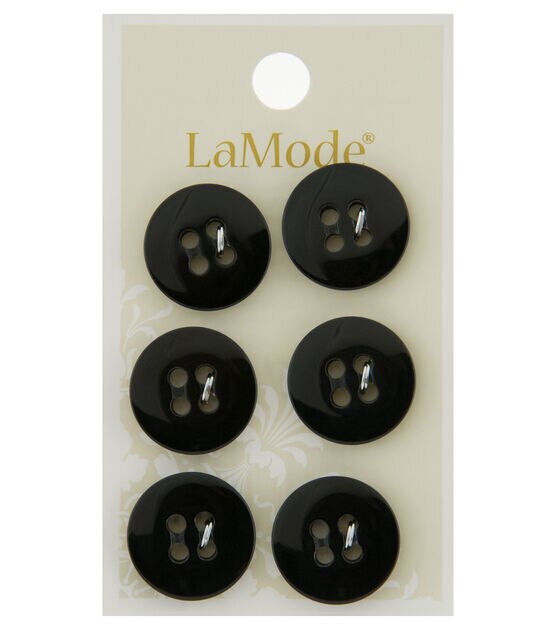 La Mode 3/4" Black Round 4 Hole Buttons 6pk