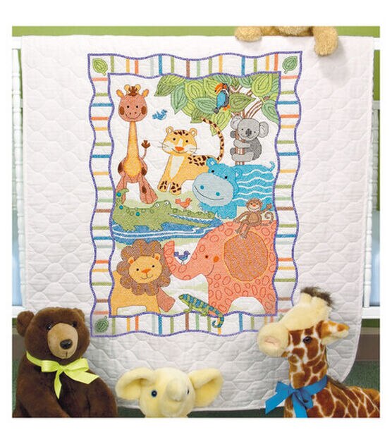 Dimensions Baby Hugs Baby Animals Quilt Stamped Cross Stitch Kit 34X43