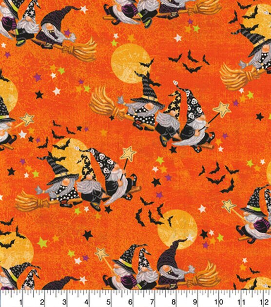 Halloween Orange Witch Gnomes Cotton Fabric, , hi-res, image 2