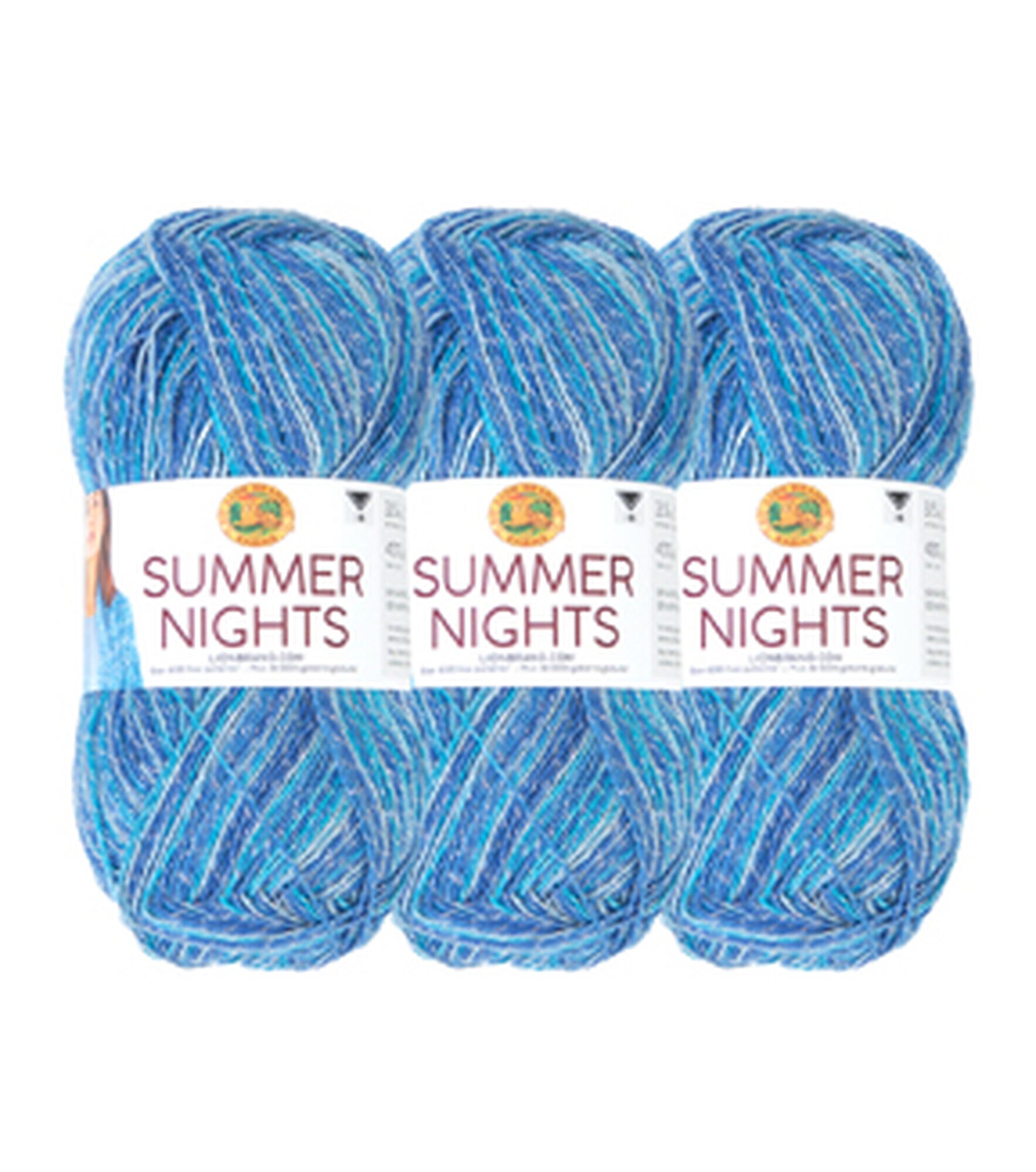Lion Brand Yarn Summer Nights Bonus Bundle Blue Lagoon Metallic Shawl  Superfine Acrylic, Polyester Multi-color Yarn 3 Pack 