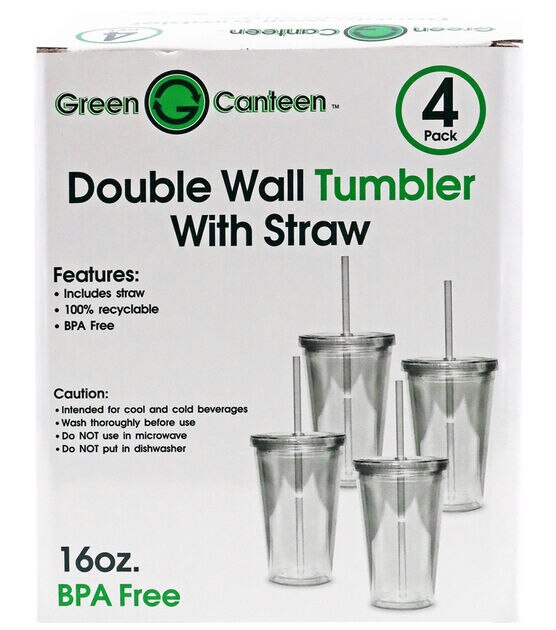 16 Oz Double Wall Reusable Plastic Clear Tumblers with Straw for