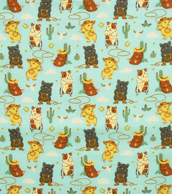 Western Guinea Pigs on Green Novelty Cotton Fabric