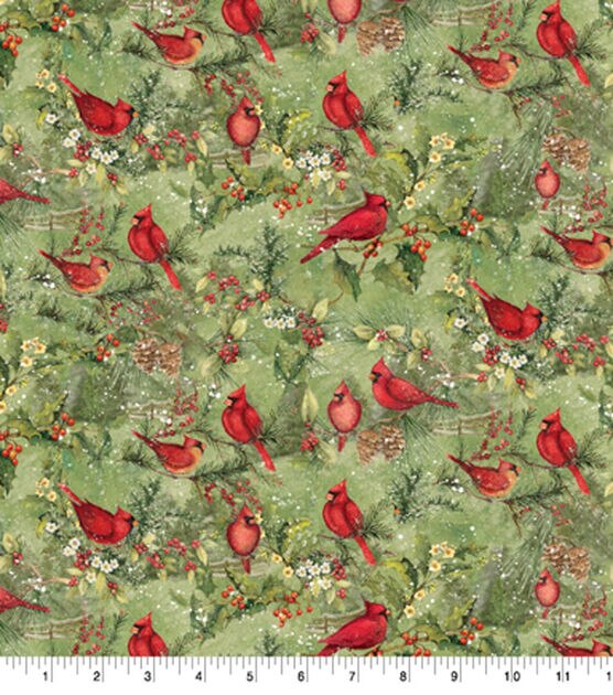 Susan Winget Cardinals on Branches Christmas Cotton Fabric