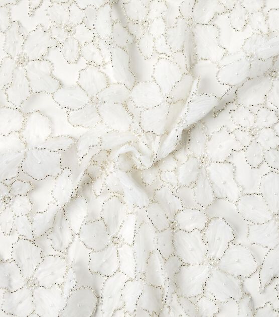 Badgley Mischka White Floral 3D Beaded Tulle Mesh Fabric, , hi-res, image 3