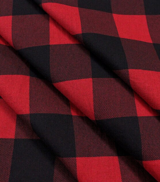 Flannel Buffalo Plaid 1.25 Buffalo Check Red Black Woven Cotton Flannel  Fabric (op1200-592)