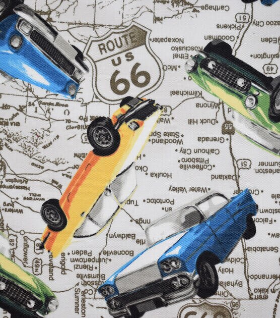Novelty Cotton Fabric Route 66 Roadmap, , hi-res, image 3
