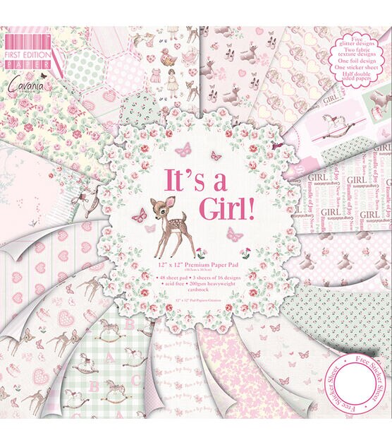 Hello Baby Girl Double-Sided Cardstock 12x12 Woodland Friends