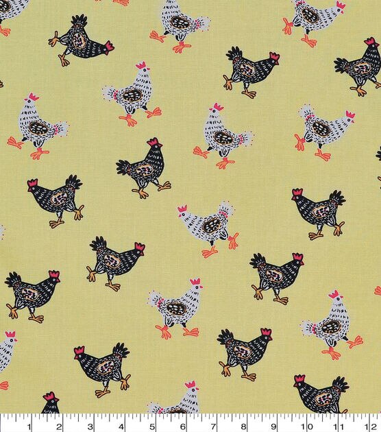 Novelty Cotton Fabric Yellow Pattern Chickens