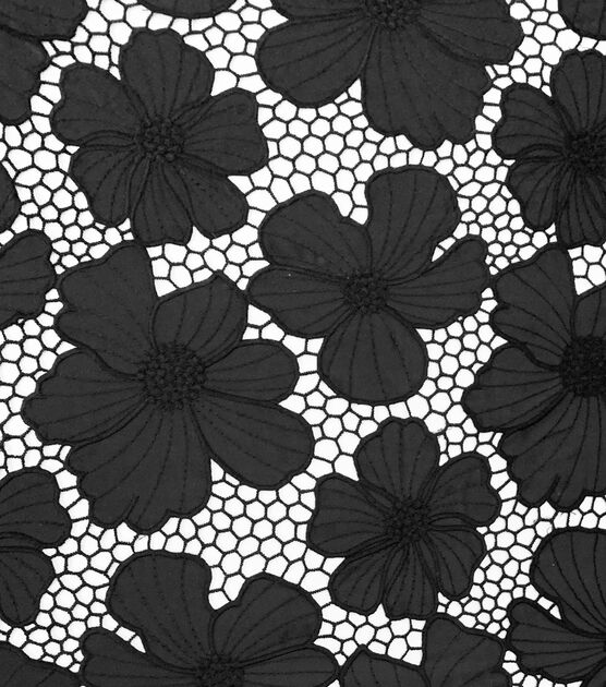 Black Floral Lace, Fabric By The Yard, Black Lace Fabric