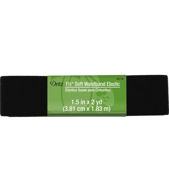 Dritz 1-1/2" Soft Waistband Elastic, Black, 2 yd