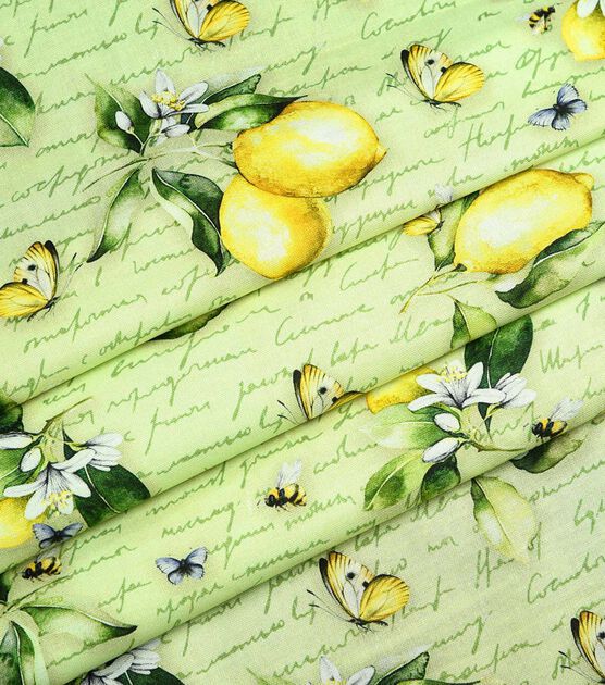 Lemons And Bees Floral Premium Cotton Fabric, , hi-res, image 3