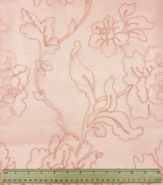 Pink Floral Embroidered Organza Fabric, , hi-res, image 2