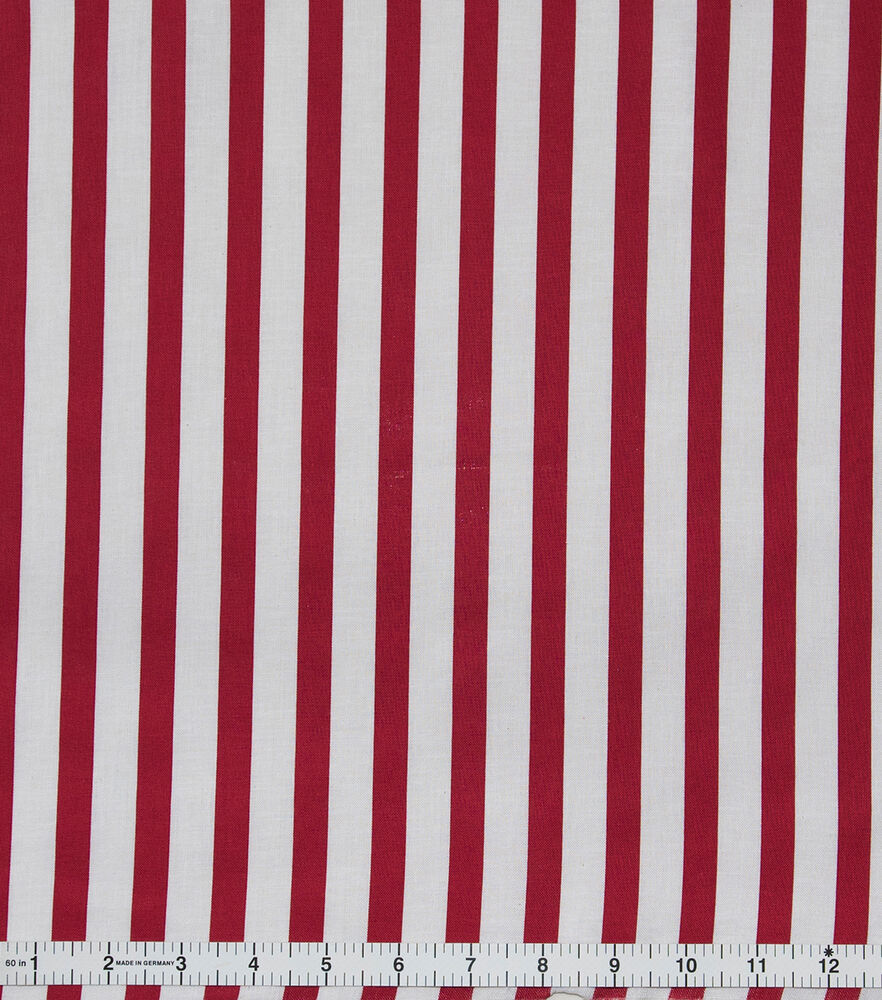 Large Stripes Christmas Cotton Fabric, Red, swatch, image 1