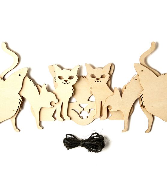 6' Halloween Unfinished Wood Black Cat Garland by Place & Time, , hi-res, image 3