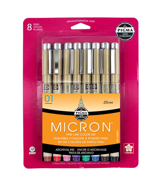 Sakura Pigma Micron 05 Pen | Mlticolour Archival Ink Pens | Pack of 8  Colour Set