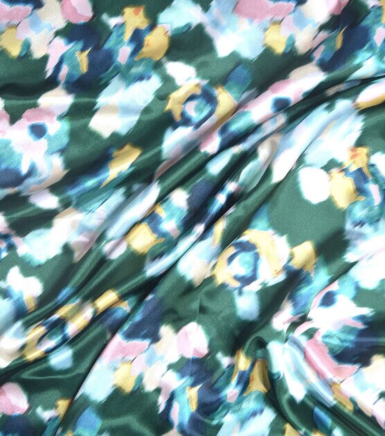 Green Blurry Floral Shiny Charmeuse Fabric | JOANN