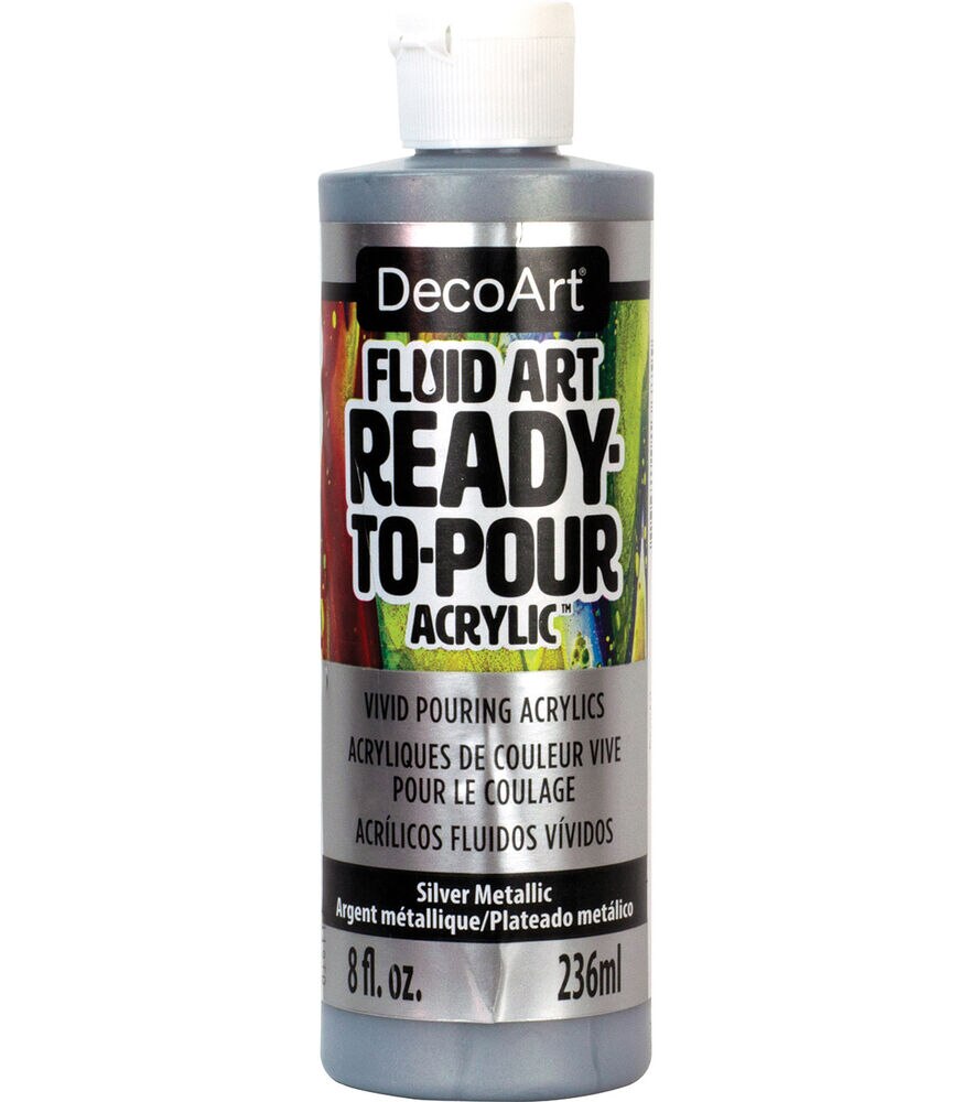DecoArt 8oz Fluid Art Metallic Acrylic Paint, Metallic Silver, swatch