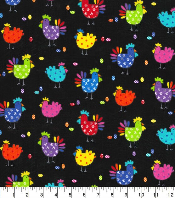 Fabric Traditions Pattern Rainbow Chickens Novelty Cotton Fabric