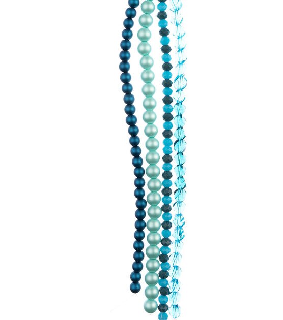 7" Matte Blue Crystal & Pearl Faceted Glass Strung Beads by hildie & jo, , hi-res, image 3
