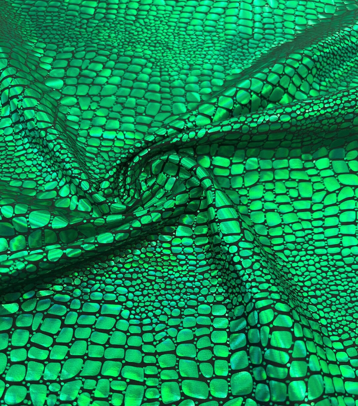 Green Holographic Foil Scales Spandex knit Fabric by The Witching