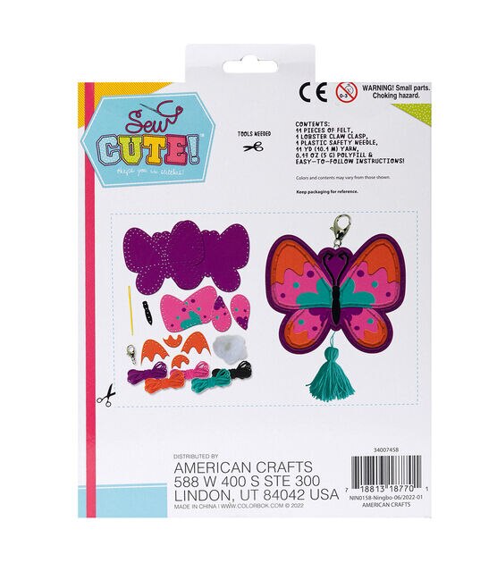 American Crafts 20pc Sew Cute Butterfly Tassel Charm Backpack Clip Kit, , hi-res, image 2