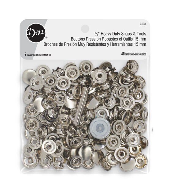 Dritz 5∕8 Heavy Duty Snaps & Tools, 60 Sets, Nickel