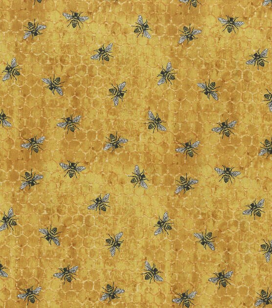 Hi Fashion Working Bees on Yellow Premium Print Cotton Fabric