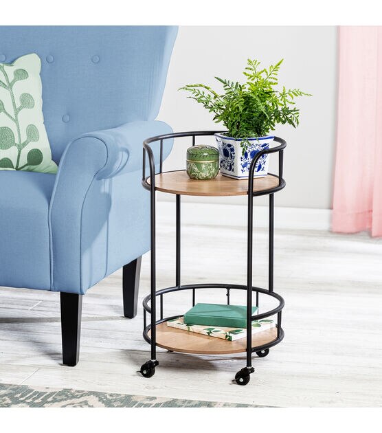 Honey Can Do 2 Tier Round Side Table with Wheels Black, , hi-res, image 3