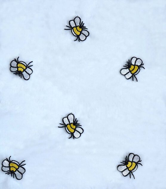 Embroidered Bees on Blue Mesh Fabric by Glitterbug