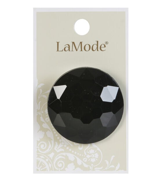 La Mode 1 1/2" Black Faceted Shank Button