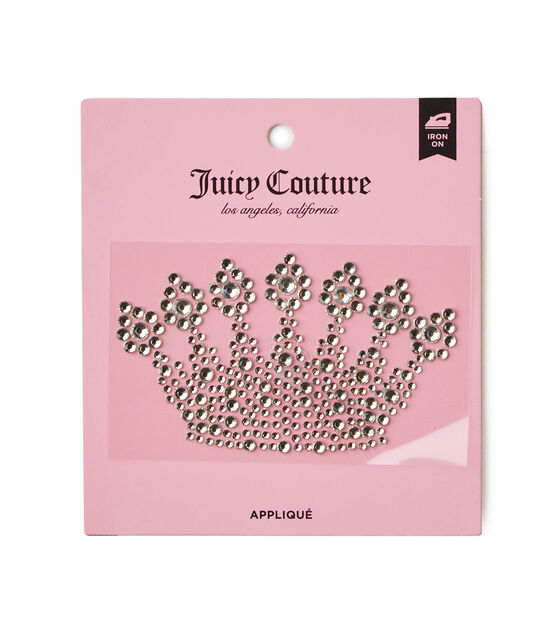 Juicy Couture 3" Rhinestone Crown Iron On Patch, , hi-res, image 2