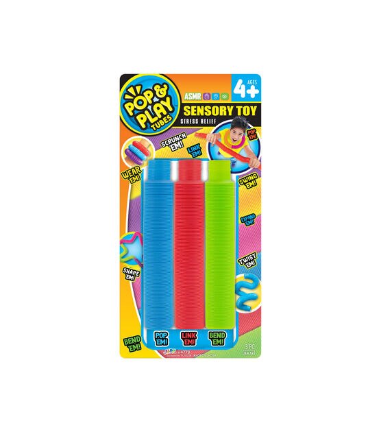 Ja-Ru Pop N Play Tubes 3 Pop Tube Sensory Toy, ASMR Sensory Toy