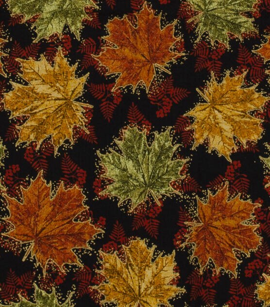 Autumn Leaves Metallic Harvest Cotton Fabric, , hi-res, image 2