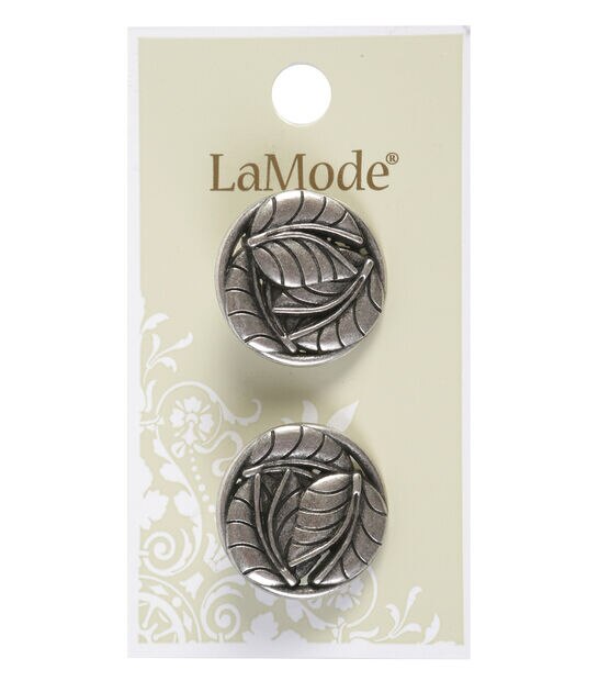 La Mode 7/8" Antique Silver Leaf Shank Buttons 2pk
