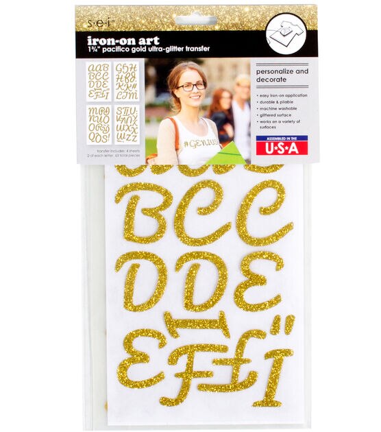 SEI 1.75-inch Pacifico Glitter Iron-on Letters Transfer, Gold - Walmart.com