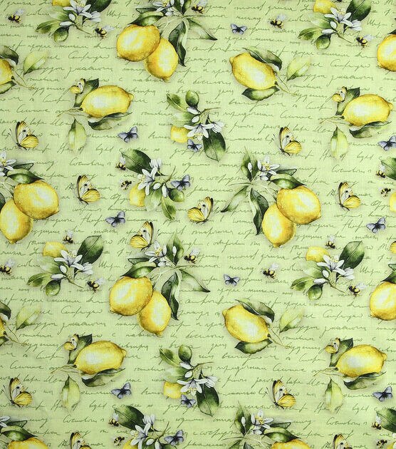 Lemons And Bees Floral Premium Cotton Fabric