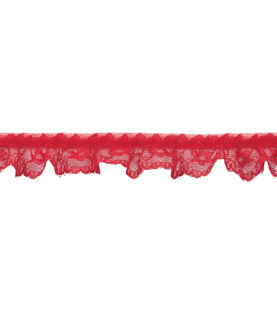 1 x 50 Yards Red Ruffled Lace Trim - CB Flowers & Crafts