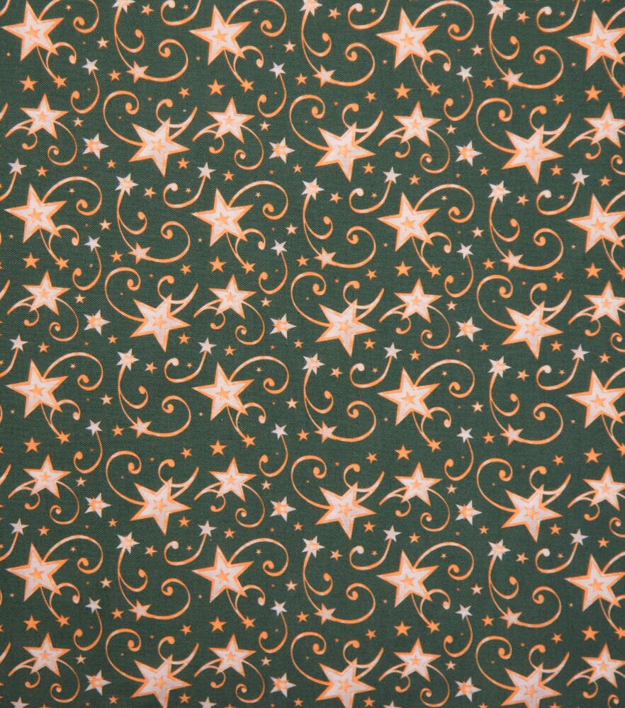 Swirls & Stars Christmas Cotton Fabric, Green, swatch