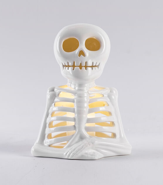 10" Halloween White LED Ceramic Skeleton by Place & Time, , hi-res, image 2