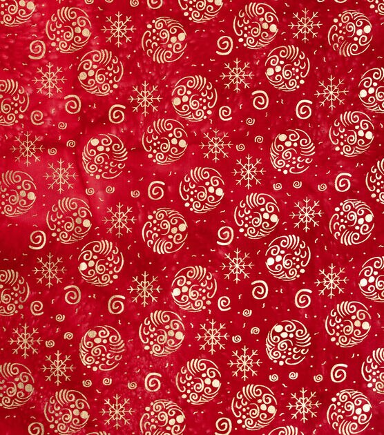 Metallic Ornaments & Snowflakes on Red Christmas Cotton Fabric | JOANN
