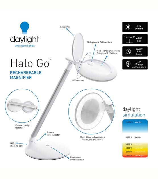 The Daylight Company Halo Go Rechargeable Magnifier, , hi-res, image 2