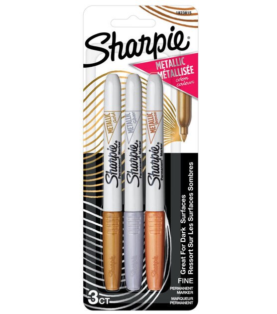 Sharpie Metallic Permanent Markers, Silver, Gold, & Bronze, 3 Count 