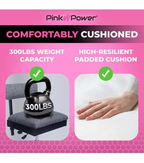 Pink Power Adjustable Height Sewing Craft Chair, , hi-res, image 6
