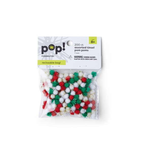 Glitter Pom Poms Assorted Sizes (25pc/pkg)